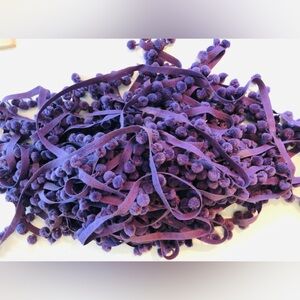 Pom-pom fringe Cotton trim amethyst, purple on woven diamond pattern braid 23yds